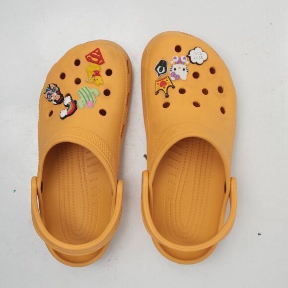 CROCS Clogs & Charms Mustard Yellow Gardening Outdoors Casual Hello Kitty Pooh - Picture 11 of 12